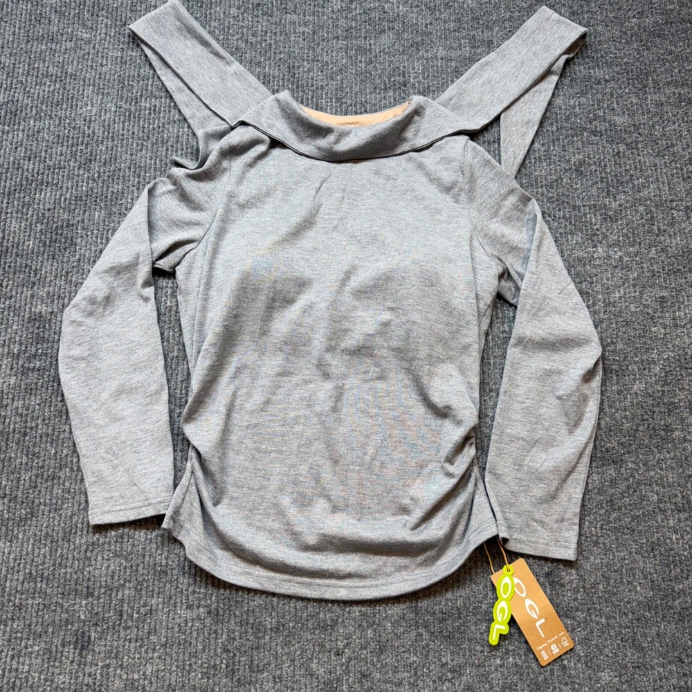 OGL Womens Large Gray Top Built In Scarf Bra Wool Blend Long‎ Sleeve NWT Cozy